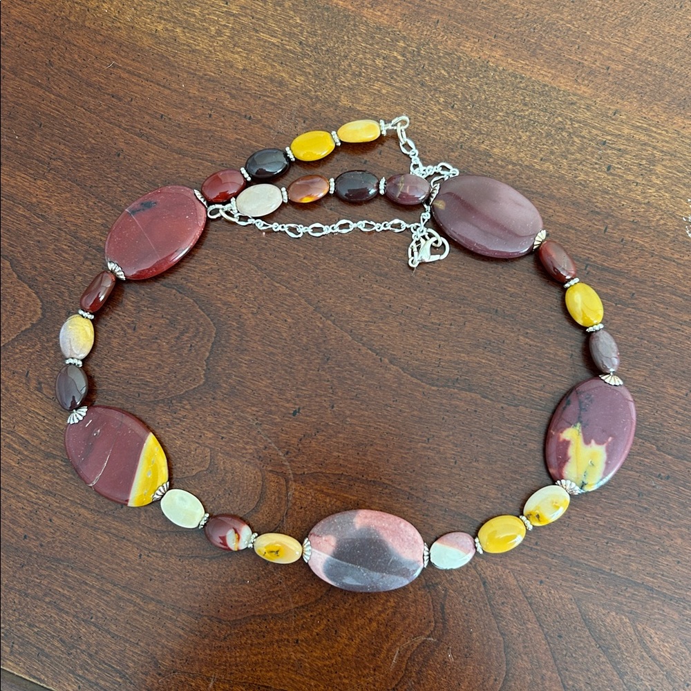 Mookaite Jasper necklace maroon mustard yellow stones - Picture 2 of 5